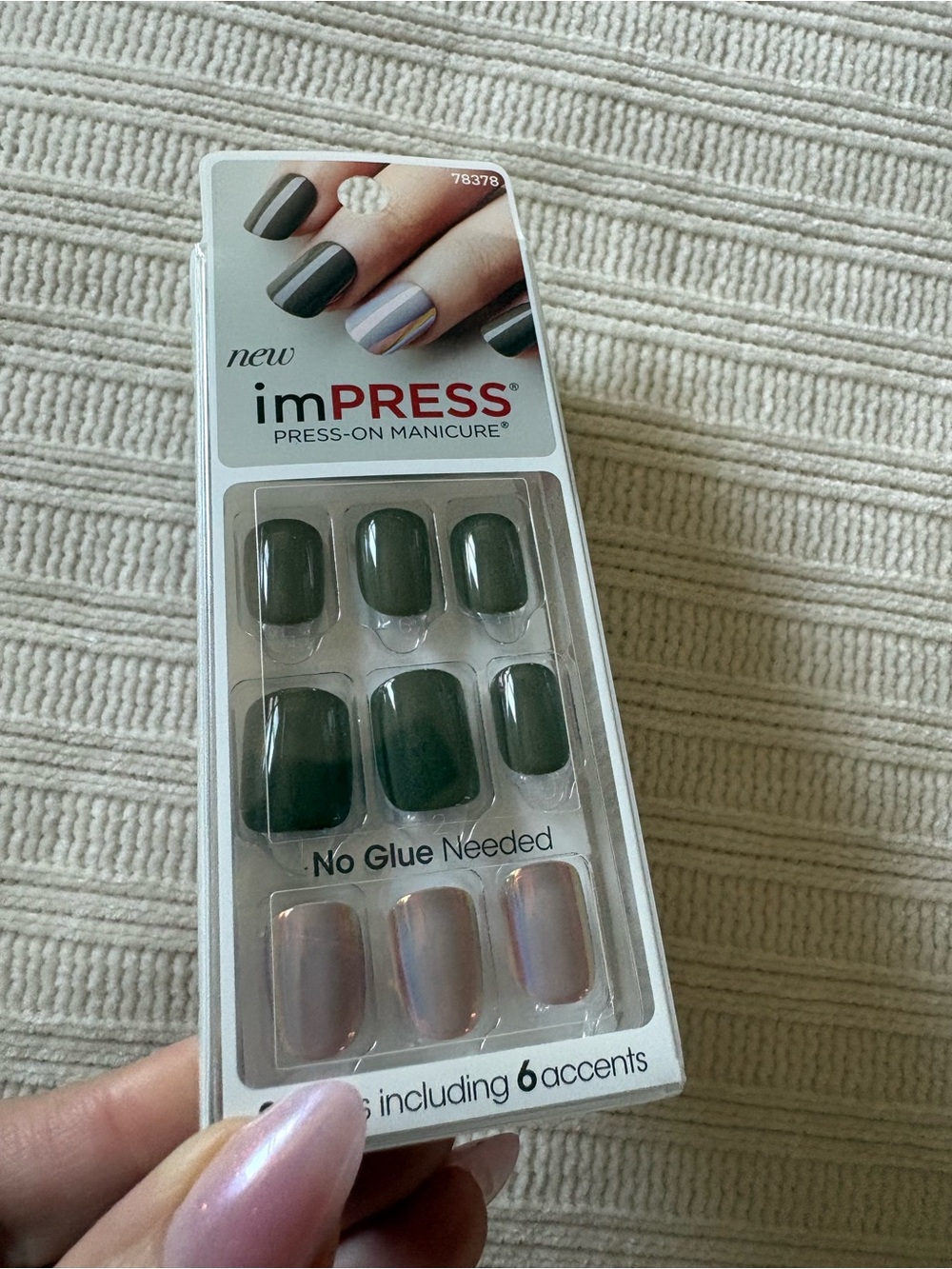 imPRESS Press-On Manicure Kit - Olive Green with Nude Accents